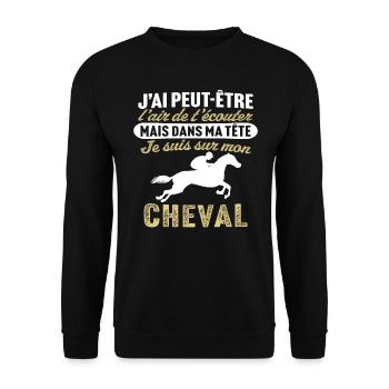 dans ma tête je suis sur mon cheval - Sweat-shirt Unisexe - noir - Devant - Alina (178cm) & Michal (187cm)