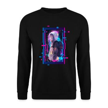 Cyber Futuristic Girl 3 - Anime Shirt - Unisex Pullover - Schwarz - Vorne - Alina (178cm) & Michal (187cm)