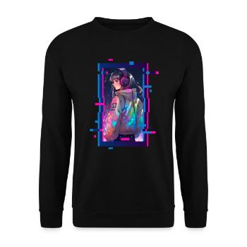 Cyber Futuristic Girl 2 - Anime Shirt - Unisex Pullover - Schwarz - Vorne - Alina (178cm) & Michal (187cm)