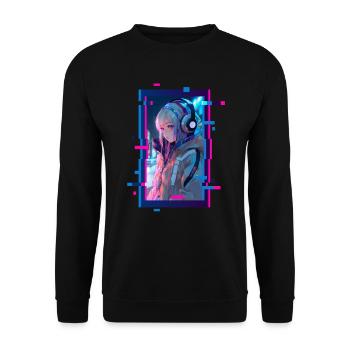 Cyber Futuristic Girl - Anime Shirt - Unisex Pullover - Schwarz - Vorne - Alina (178cm) & Michal (187cm)