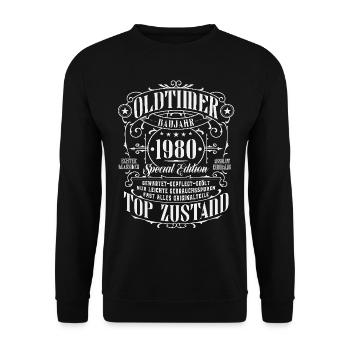 Oldtimer 1980 geboren Geburtstag Geschenk - Unisex Pullover - Schwarz - Vorne - Alina (178cm) & Michal (187cm)