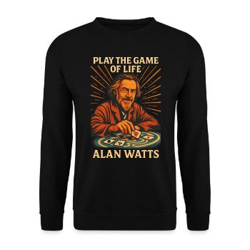 Alan Watts Game of Life Art - Unisex Sweatshirt - black - Front - Alina (178cm) & Michal (187cm)