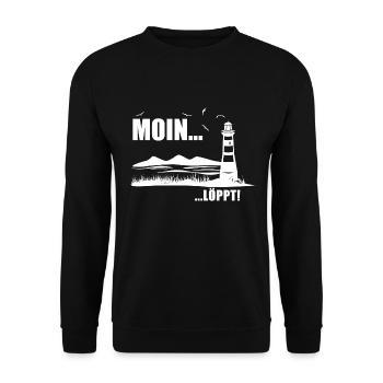 Moin Löpt Leuchtturm Shirt Hamburg Norden Geschenk - Unisex Pullover - Schwarz - Vorne - Alina (178cm) & Michal (187cm)