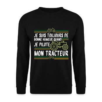 De Bonne Humeur au volent du Tracteur - Sweat-shirt Unisexe - noir - Devant - Alina (178cm) & Michal (187cm)