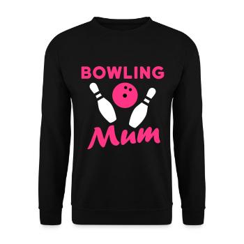 Bowling mum (Bowlingkugel, umkippende Bowlingpins) - Unisex Pullover - Schwarz - Vorne - Alina (178cm) & Michal (187cm)