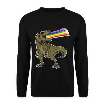 T-Rex Regenbogen Laser Uhrzeit Geschenkidee - Unisex Pullover - Schwarz - Vorne - Alina (178cm) & Michal (187cm)