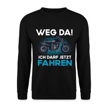 Motorradfahr Biker Motorrad Führerschein Bestanden - Unisex Pullover - Schwarz - Vorne - Alina (178cm) & Michal (187cm)