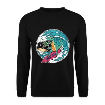 Surfing T-Rex - Unisex Sweatshirt - black - Front - Alina (178cm) & Michal (187cm)