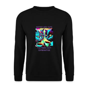Kaffee & Katzen - Die schnurrende Kombination - Unisex Pullover - Schwarz - Vorne - Alina (178cm) & Michal (187cm)