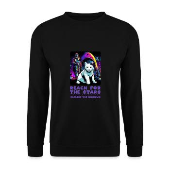 Cosmic Cat Power - Entdecke die Sterne - Unisex Pullover - Schwarz - Vorne - Alina (178cm) & Michal (187cm)