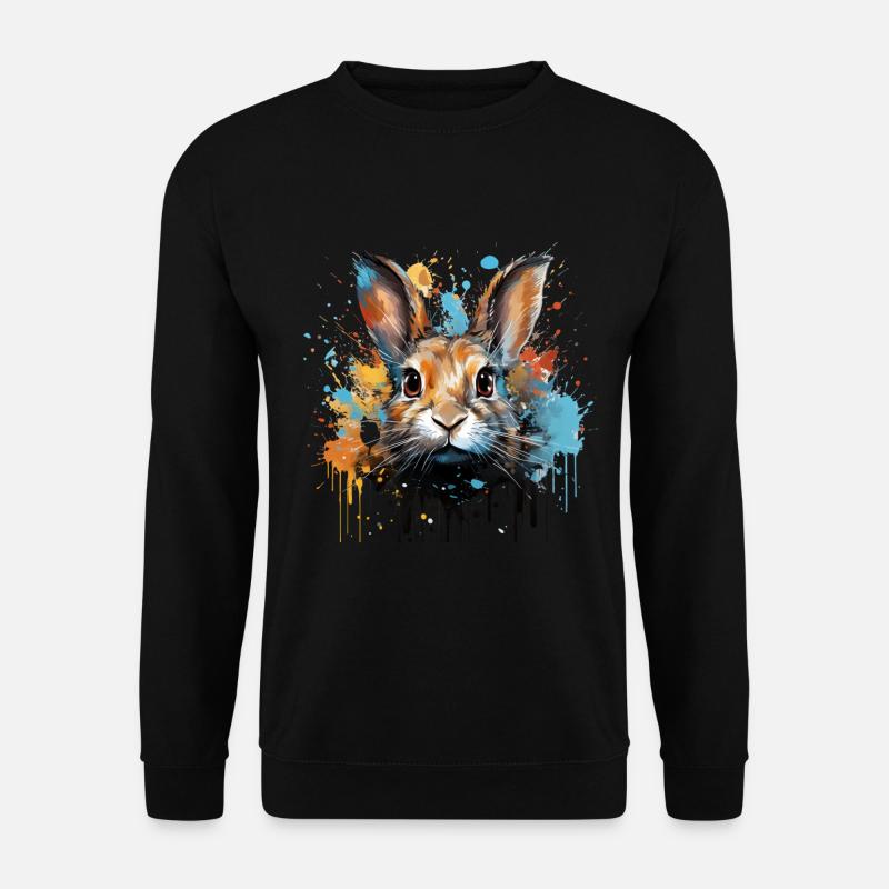 Hasen Kopf Kaninchen Farbspritzer Häschen - Unisex Pullover - Schwarz