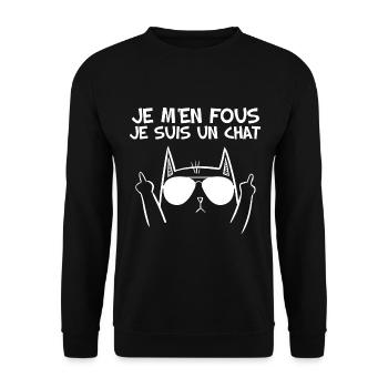 Je M'En Fous Je Suis Un Chat Humour Chat - Sweat-shirt Unisexe - noir - Devant - Alina (178cm) & Michal (187cm)