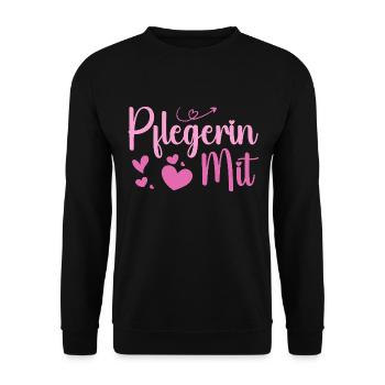 Pflegerin - Herz Symbol - Pflegefachfrau - DANKE - Unisex Pullover - Schwarz - Vorne - Alina (178cm) & Michal (187cm)