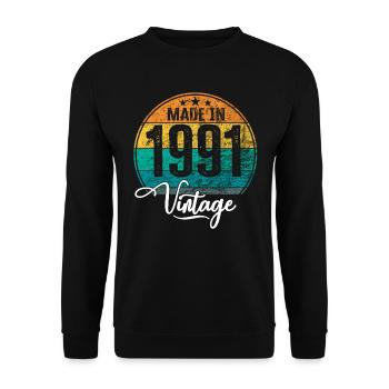 Vintage Made in 1991 Geburtsjahr 1991 Geburtstag - Unisex Pullover - Schwarz - Vorne - Alina (178cm) & Michal (187cm)