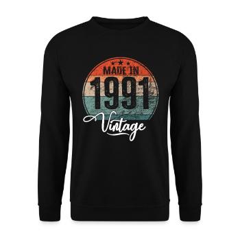 Vintage Made in 1991 Geburtsjahr 1991 Geburtstag - Unisex Pullover - Schwarz - Vorne - Alina (178cm) & Michal (187cm)