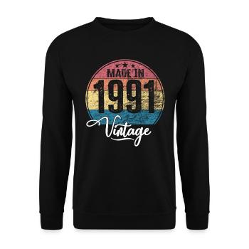 Millésime Fabriqué en 1991 Année de naissance 1991 Anniversaire - Sweat-shirt Unisexe - noir - Devant - Alina (178cm) & Michal (187cm)