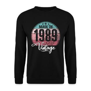 Vintage Made in 1989 Geburtsjahr 1989 Geburtstag - Unisex Pullover - Schwarz - Vorne - Alina (178cm) & Michal (187cm)