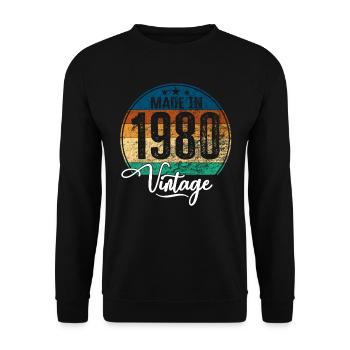 Millésime Fabriqué en 1980 Année de naissance 1980 Anniversaire - Sweat-shirt Unisexe - noir - Devant - Alina (178cm) & Michal (187cm)