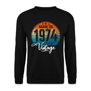 Millésime Fabriqué en 1974 Année de naissance 1974 Anniversaire - Sweat-shirt Unisexe - noir - Devant - Alina (178cm) & Michal (187cm)