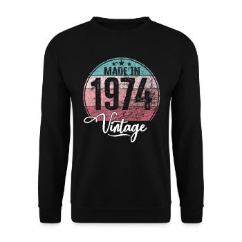 Millésime Fabriqué en 1974 Année de naissance 1974 Anniversaire - Sweat-shirt Unisexe - noir - Devant - Alina (178cm) & Michal (187cm)