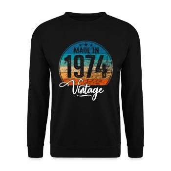 Millésime Fabriqué en 1974 Année de naissance 1974 Anniversaire - Sweat-shirt Unisexe - noir - Devant - Alina (178cm) & Michal (187cm)