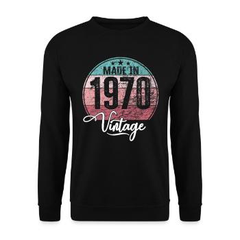 Vintage Made in 1970 Geburtsjahr 1970 Geburtstag - Unisex Pullover - Schwarz - Vorne - Alina (178cm) & Michal (187cm)
