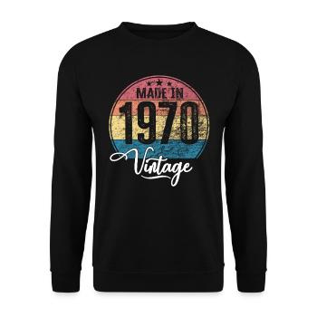 Vintage Made in 1970 Geburtsjahr 1970 Geburtstag - Unisex Pullover - Schwarz - Vorne - Alina (178cm) & Michal (187cm)