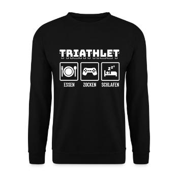 Triathlet Essen Zocken Schlafen Nerd Gaming - Unisex Pullover - Schwarz - Vorne - Alina (178cm) & Michal (187cm)