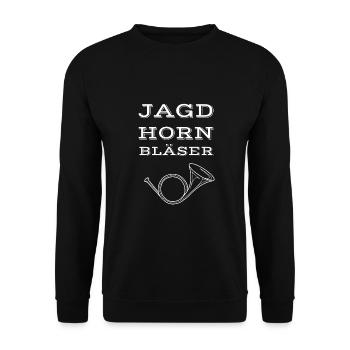 Jagdhornbläser Jäger Musik Geschenk Jagdhorn - Unisex Pullover - Schwarz - Vorne - Alina (178cm) & Michal (187cm)