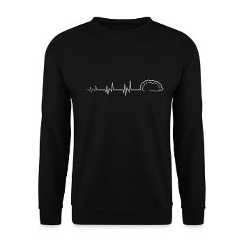 Herzschlag Pierogi Puls Maultaschen weiß - Unisex Pullover - Schwarz - Vorne - Alina (178cm) & Michal (187cm)