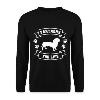 Partner fürs Leben Dackel - Unisex Pullover - Schwarz - Vorne - Alina (178cm) & Michal (187cm)