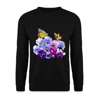 Pansies with yellow butterflies - Unisex Sweatshirt - black - Front - Alina (178cm) & Michal (187cm)