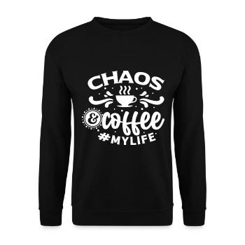 Chaos & Coffee - Drôle de dicton de café - Sweat-shirt Unisexe - noir - Devant - Alina (178cm) & Michal (187cm)