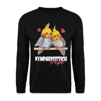 Niedlich Nymphen Geschenk Nymphensittich Papa - Unisex Pullover - Schwarz - Vorne - Alina (178cm) & Michal (187cm)