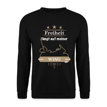 Biker Motorrad Spruch Goldwing Gold Wing Freiheit - Unisex Pullover - Schwarz - Vorne - Alina (178cm) & Michal (187cm)