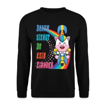 Darum siehst Du kein Einhorn Roller Motorrad - Unisex Pullover - Schwarz - Vorne - Alina (178cm) & Michal (187cm)