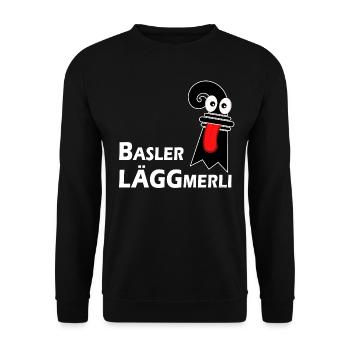 Basler Läggmerli - Frecher Baslerstab mit Zunge - Unisex Pullover - Schwarz - Vorne - Alina (178cm) & Michal (187cm)