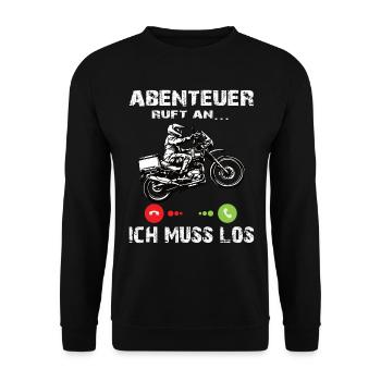 Abenteuer ruft an Motorrad - Unisex Pullover - Schwarz - Vorne - Alina (178cm) & Michal (187cm)