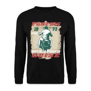 50 Geburtstag 1973 Motorrad Biker Lustig Spruch - Unisex Pullover - Schwarz - Vorne - Alina (178cm) & Michal (187cm)
