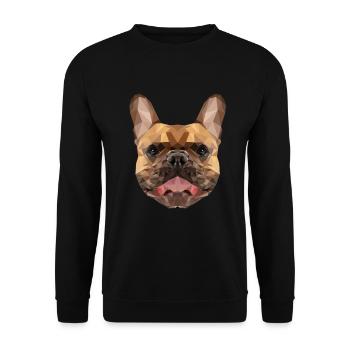 Mops | Polygon Hunde Kopf | Hundekopf geometrisch - Unisex Pullover - Schwarz - Vorne - Alina (178cm) & Michal (187cm)