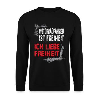 Motorradfahren ist Freiheit Motorrad Biker Spruch - Unisex Pullover - Schwarz - Vorne - Alina (178cm) & Michal (187cm)