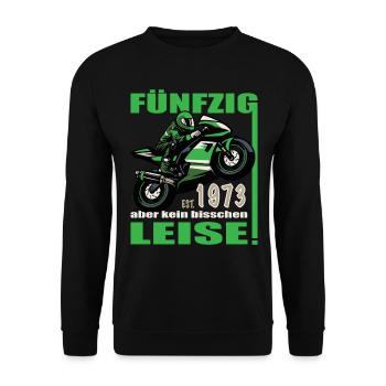 50 Geburtstag 1973 Motorrad Biker Lustig Spruch - Unisex Pullover - Schwarz - Vorne - Alina (178cm) & Michal (187cm)
