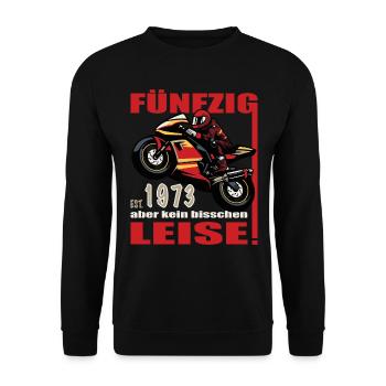 50 Geburtstag 1973 Motorrad Biker Lustig Spruch - Unisex Pullover - Schwarz - Vorne - Alina (178cm) & Michal (187cm)