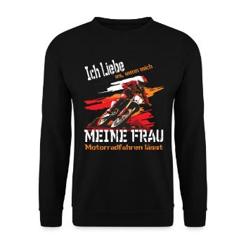 Motorrad Motocross Biker - Ich liebe meine Frau - Unisex Pullover - Schwarz - Vorne - Alina (178cm) & Michal (187cm)