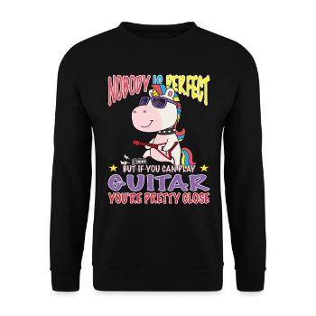 Einhorn Lustiger Spruch Musikinstrument Gitarre - Unisex Pullover - Schwarz - Vorne - Alina (178cm) & Michal (187cm)