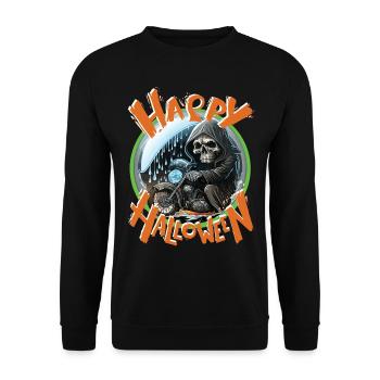Happy Halloween Biker - Zombie - Grim Reaper - Unisex Sweatshirt - black - Front - Alina (178cm) & Michal (187cm)