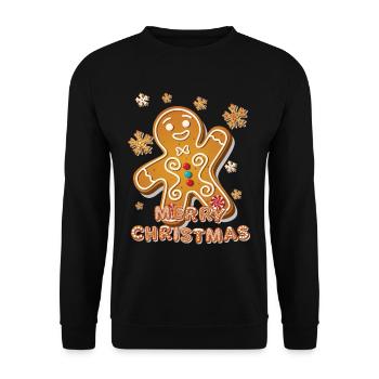 Lebkuchenmann Pfefferkuchenmann Frohe Weihnachten - Unisex Pullover - Schwarz - Vorne - Alina (178cm) & Michal (187cm)