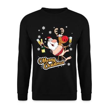 Frohe Weihnachten Nikolaus Party Rentier - Unisex Pullover - Schwarz - Vorne - Alina (178cm) & Michal (187cm)