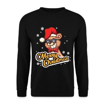 Christmas St. Nicholas Merry Christmas Bear - Unisex Sweatshirt - black - Front - Alina (178cm) & Michal (187cm)