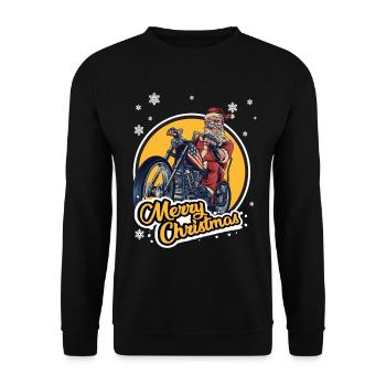 Motorrad Chopper Merry Christmas Weihnachten - Unisex Pullover - Schwarz - Vorne - Alina (178cm) & Michal (187cm)